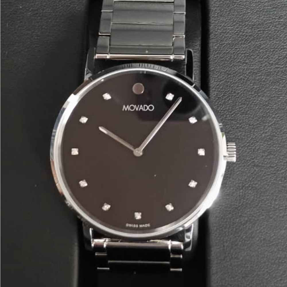 Movado Black and Silver Men's Watch